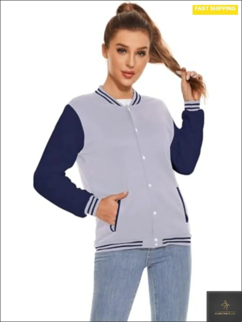 Unisex Baseball Varsity Jacket Long Sleeve Button Up Coat